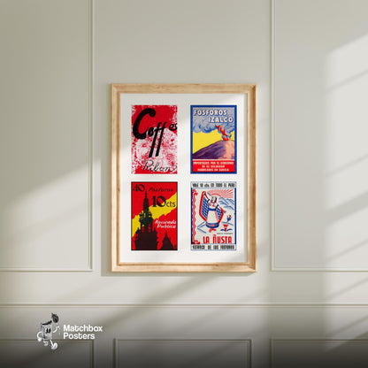 Four Vintages El Salvador - vintage matchbox label print - living room mockup