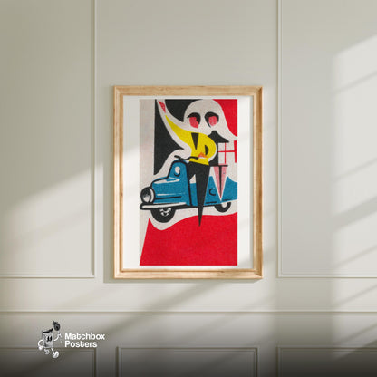 Couple on Vespa - vintage matchbox label print - bedroom mockup
