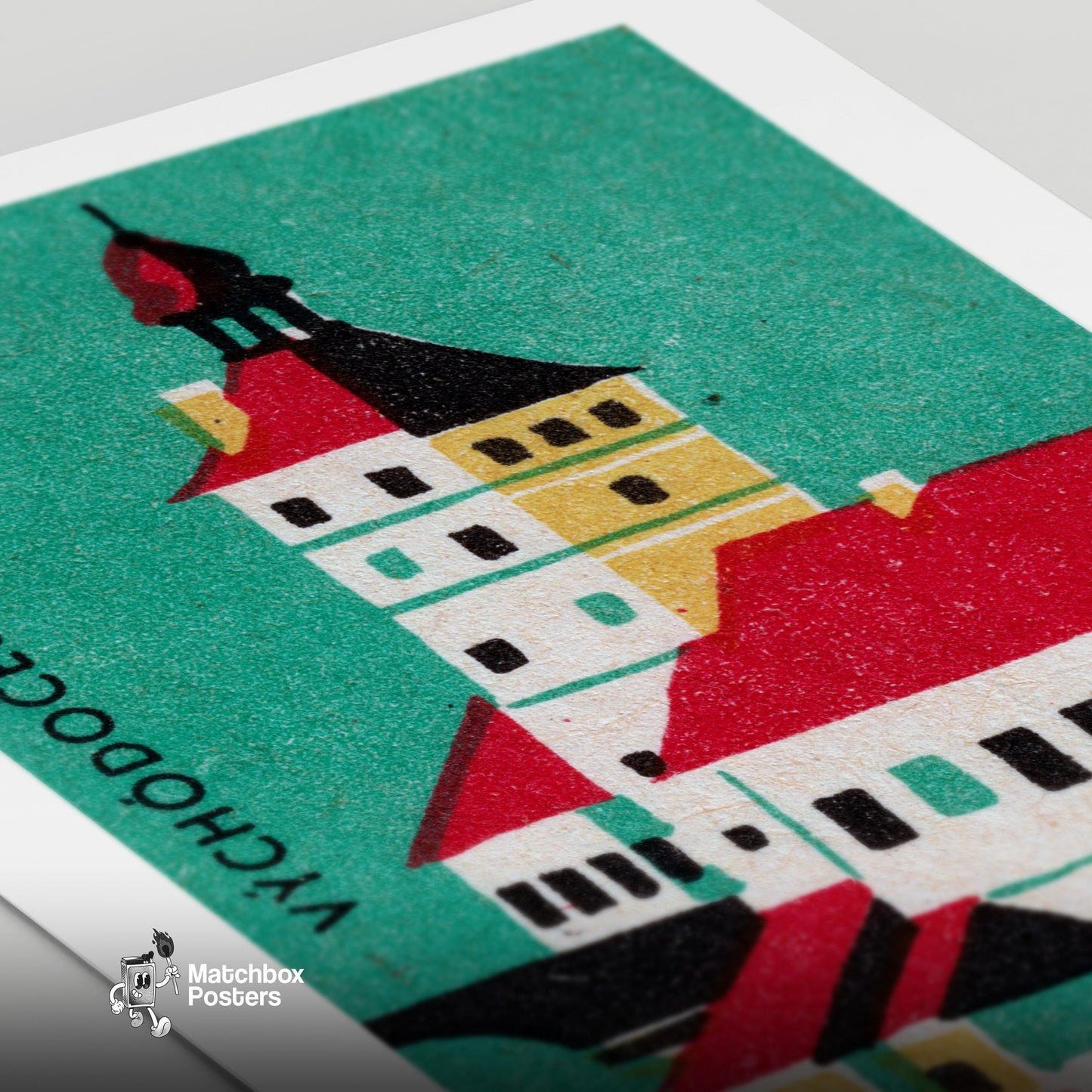 Illustration Of A Historical Building - vintage matchbox label print - close-up detail