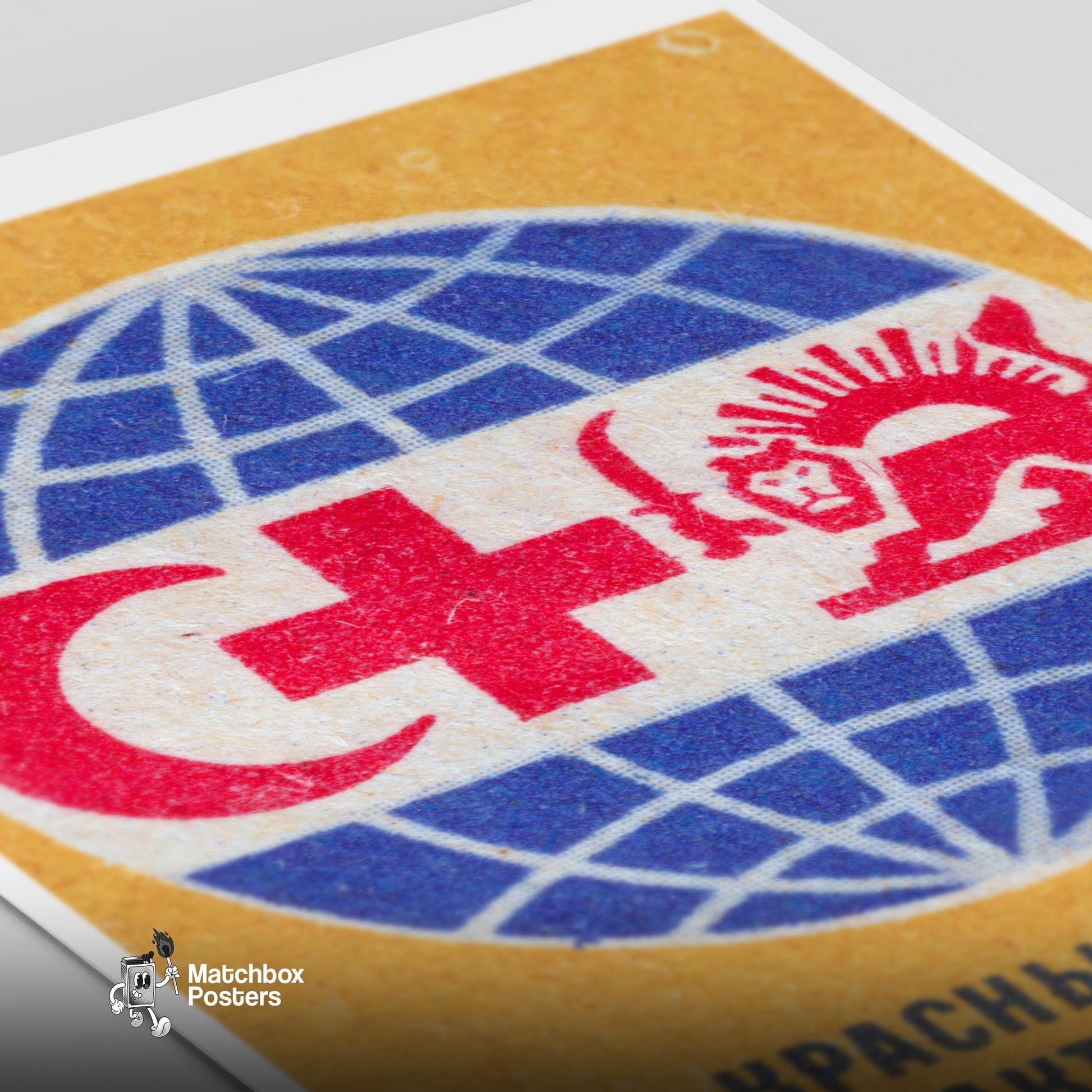 Red Cross - vintage matchbox label print - close-up detail