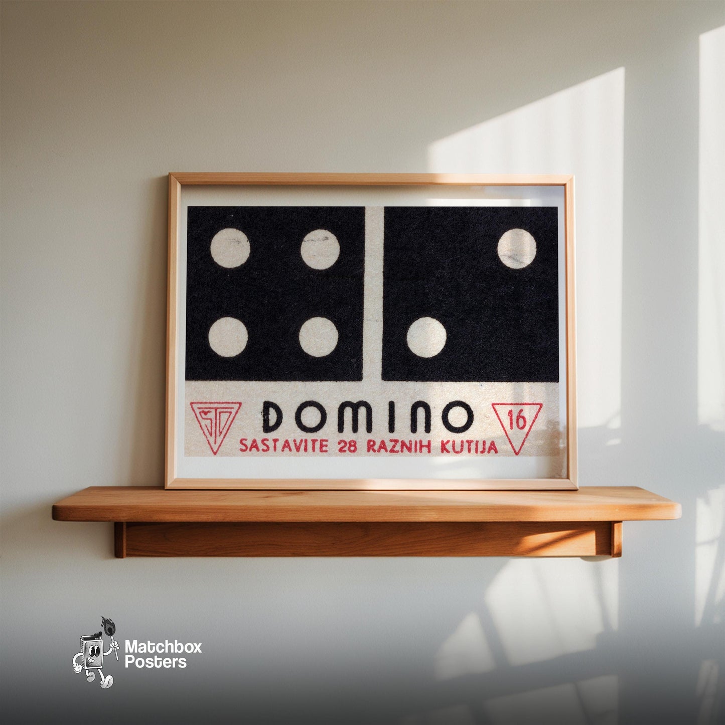 Domino - vintage matchbox label print - size comparison