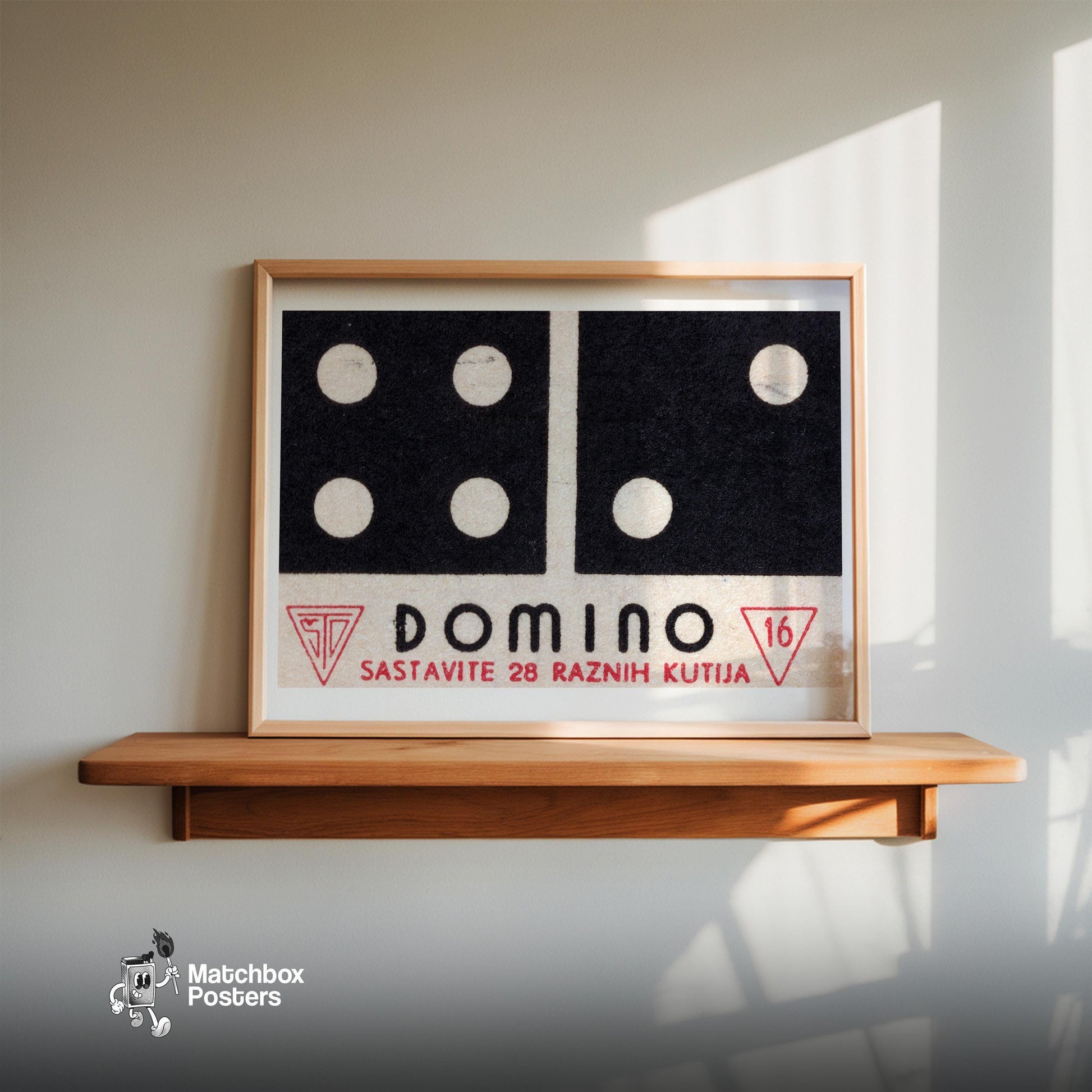 Domino - vintage matchbox label print - size comparison