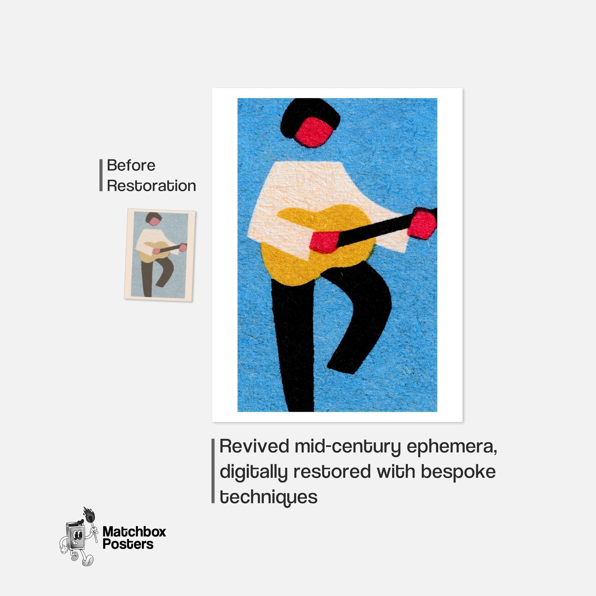 Guitar Player - vintage matchbox label print - framed wall art preview