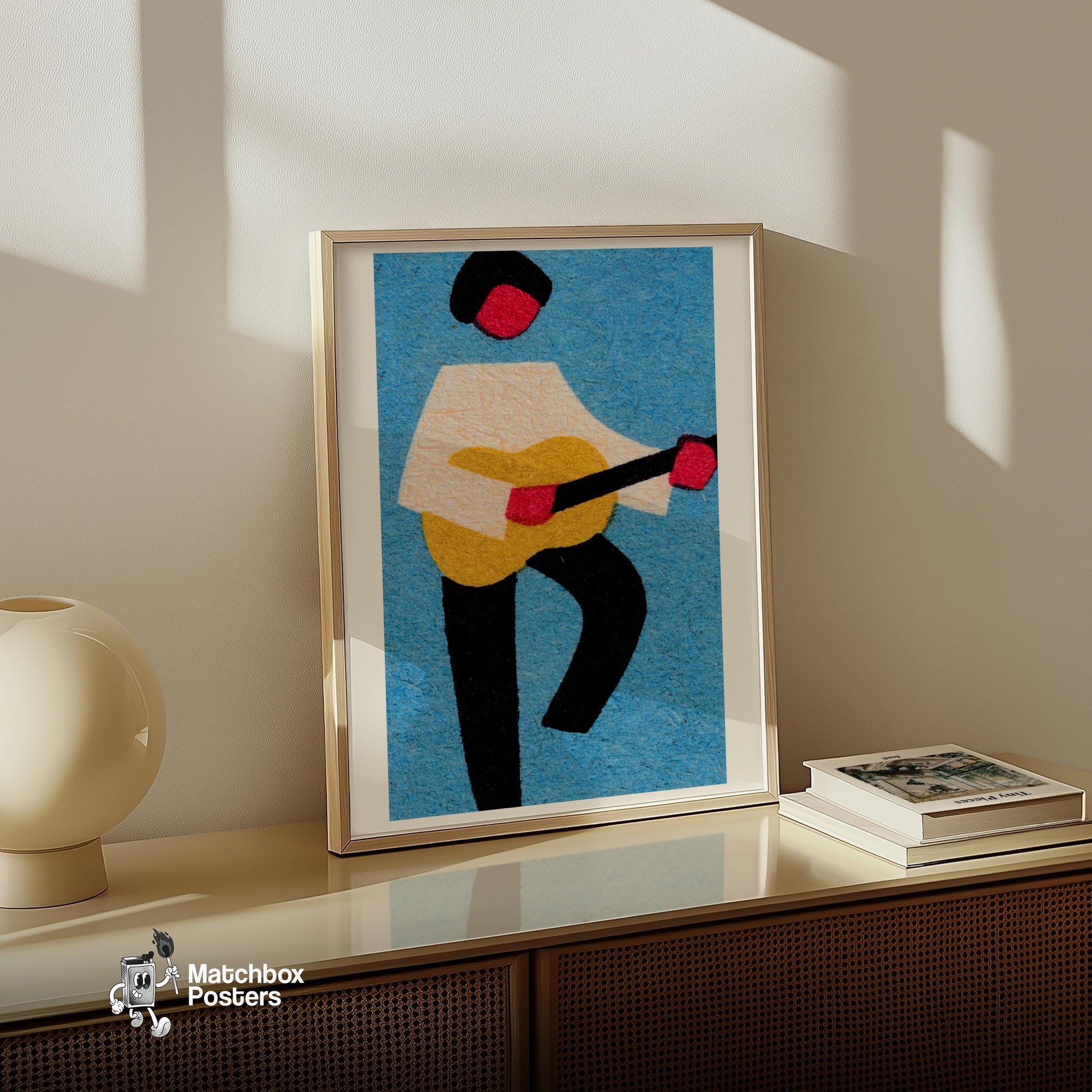 Guitar Player - vintage matchbox label print - size comparison