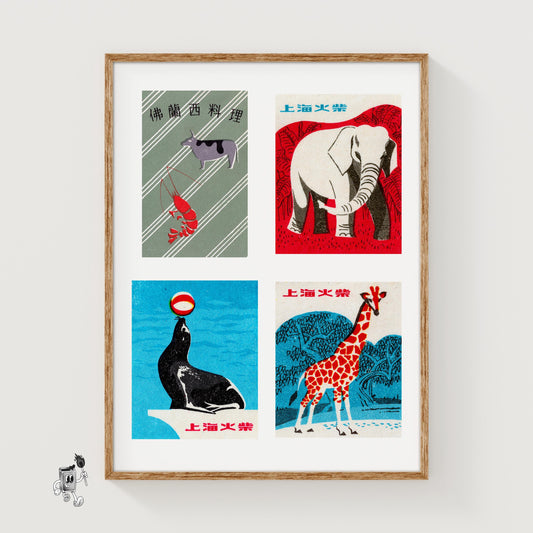 Animal - vintage matchbox label print
