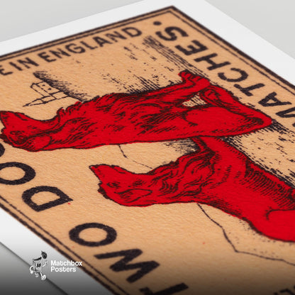 Two Dogs - vintage matchbox label print - close-up detail