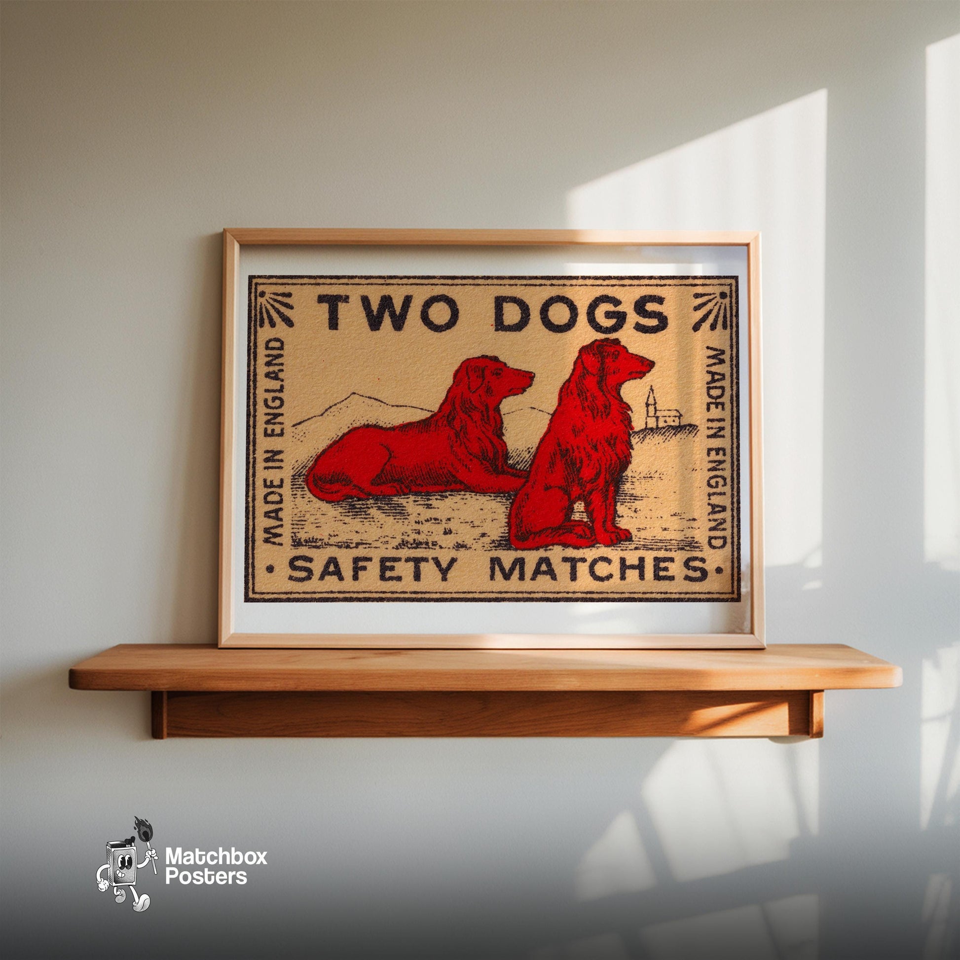 Two Dogs - vintage matchbox label print - size comparison