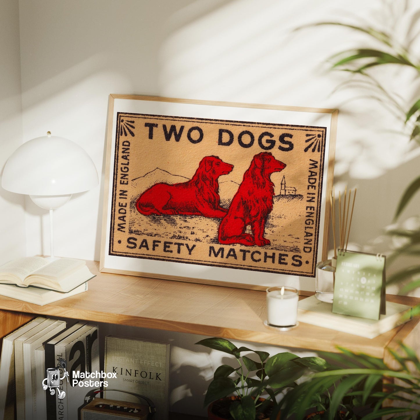 Two Dogs - vintage matchbox label print - office wall