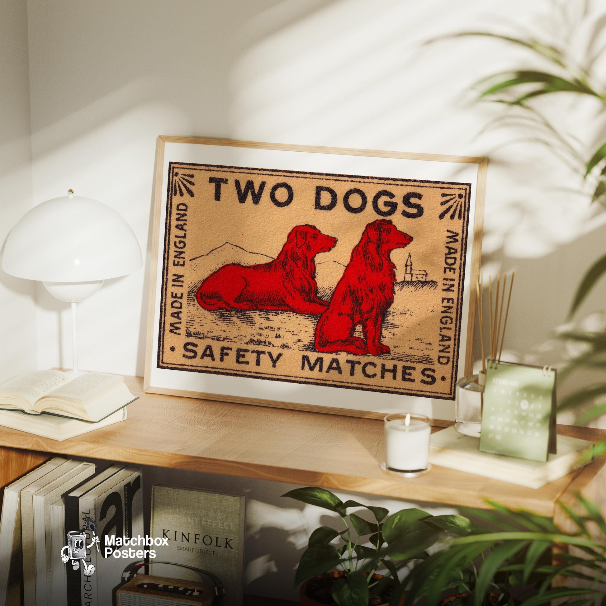 Two Dogs - vintage matchbox label print - office wall