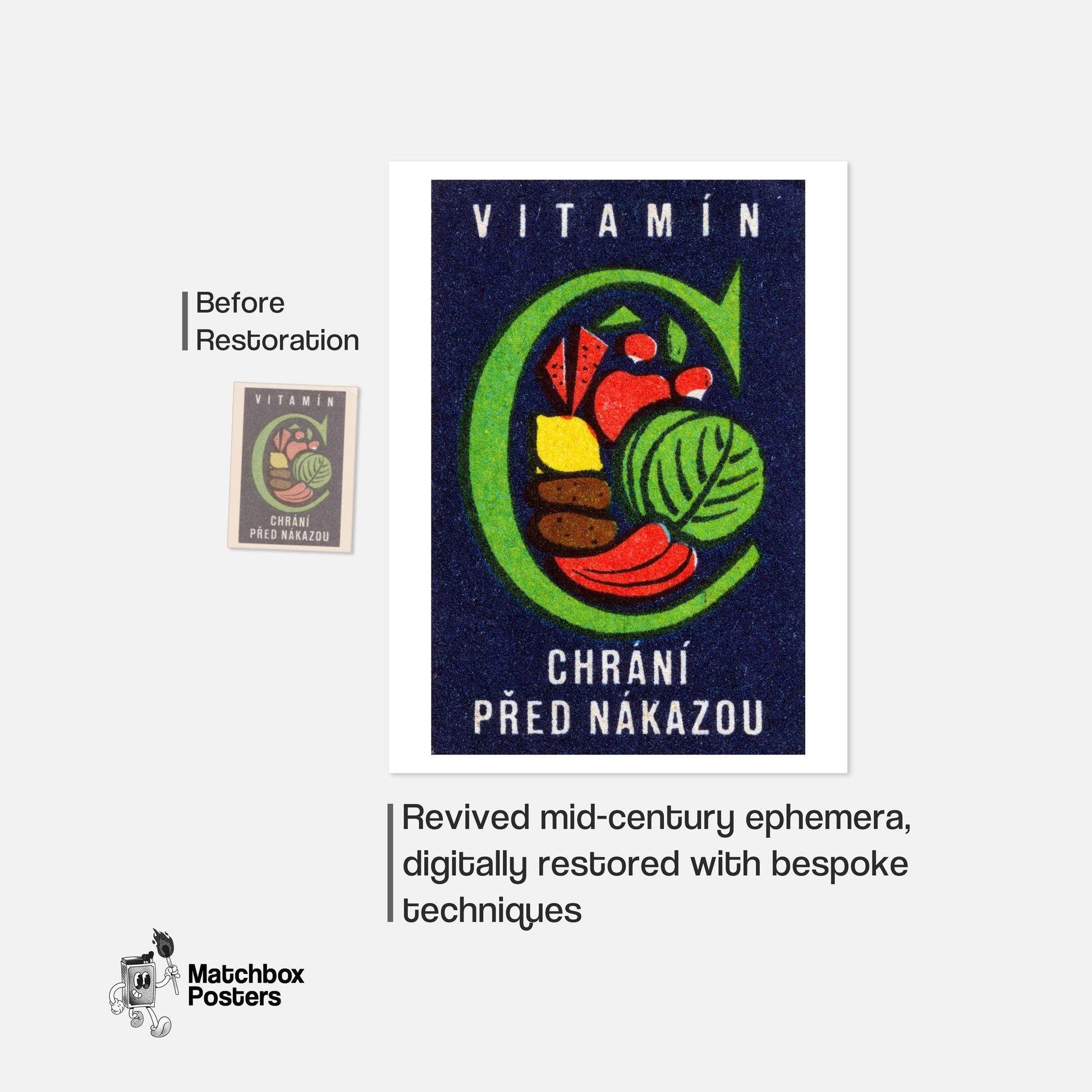 Vegetables - vintage matchbox label print - framed wall art preview