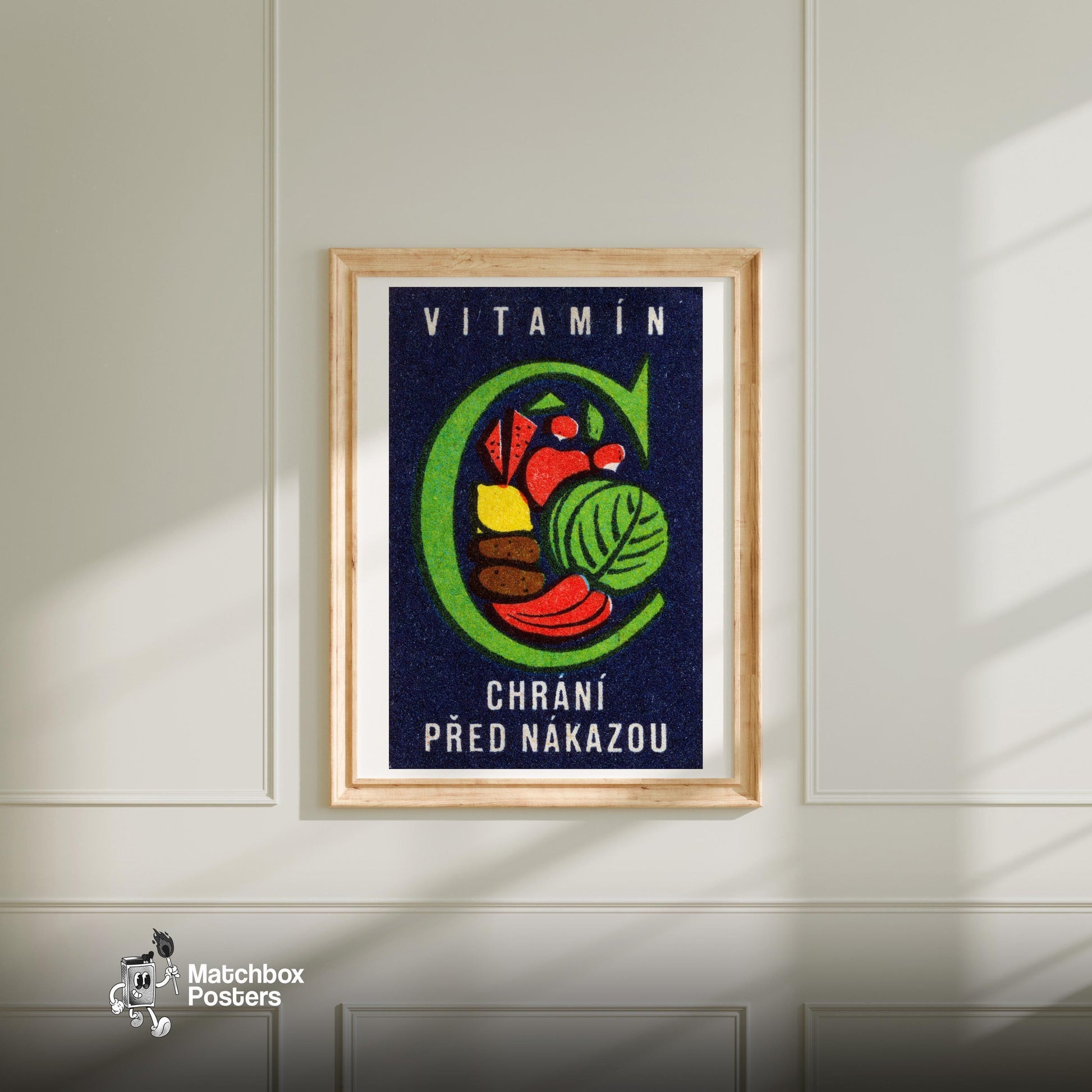 Vegetables - vintage matchbox label print - bedroom mockup