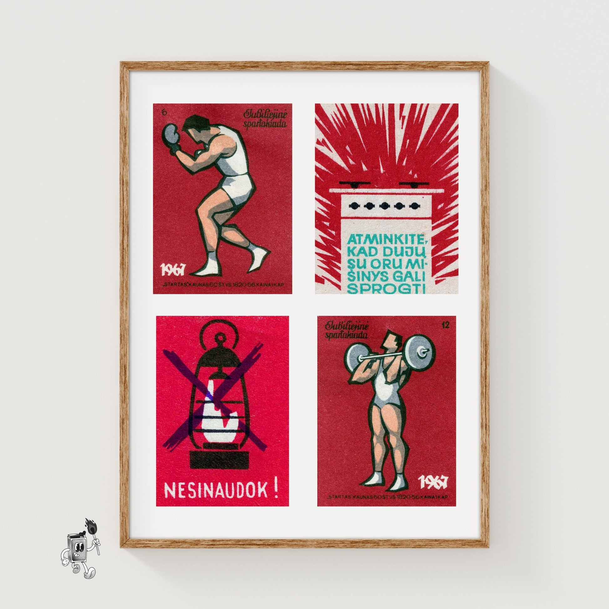 Red Lithuanians Grid Print - vintage matchbox label print