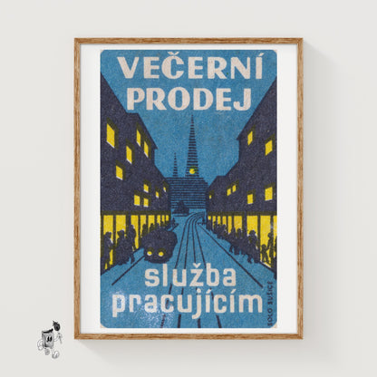 Evening Cityscape - vintage matchbox label print