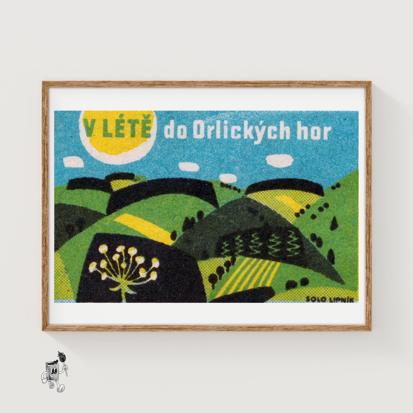 Stylized Hills - vintage matchbox label print