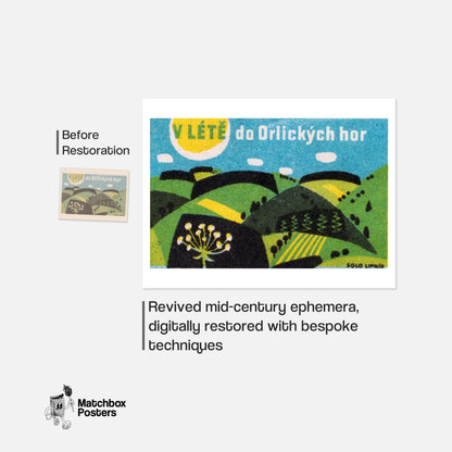 Stylized Hills - vintage matchbox label print - framed wall art preview