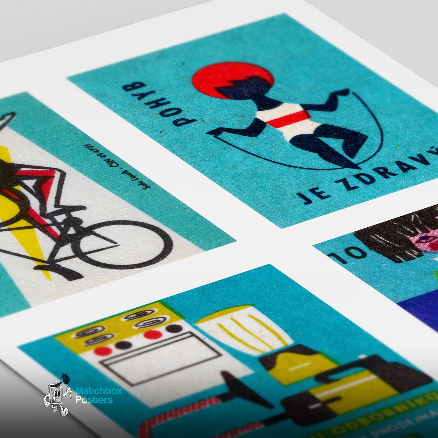 Cyclist Czechoslovakia 1960s-70s Matchbox Label - vintage matchbox label print - close-up detail