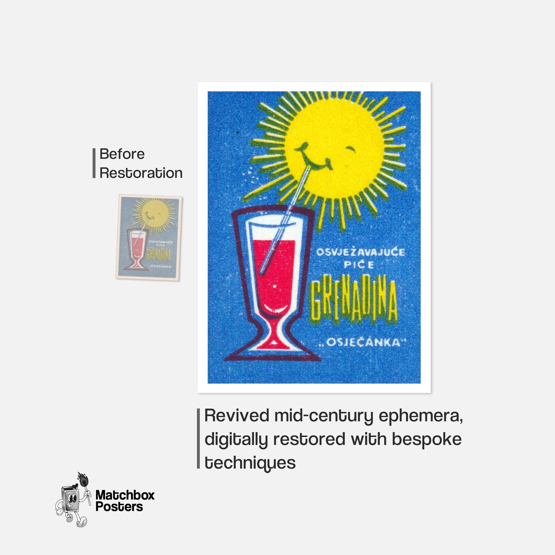 Grenadine Drink - vintage matchbox label print - framed wall art preview