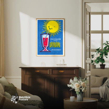 Grenadine Drink - vintage matchbox label print - living room mockup