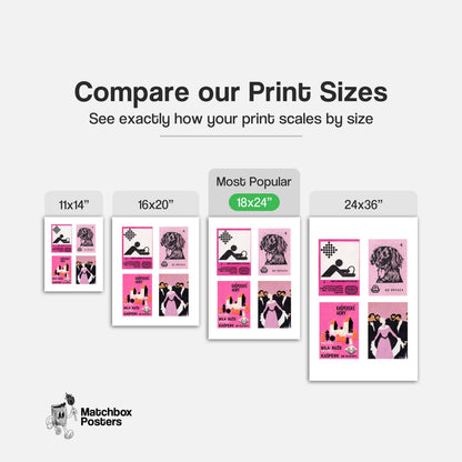 Pink & Blacks Grid Print - vintage matchbox label print - office wall
