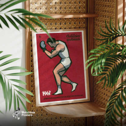 Boxer - vintage matchbox label print - office wall