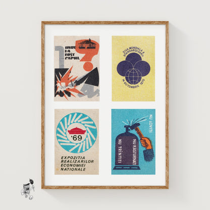 Romanians Grid Print - vintage matchbox label print