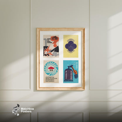 Romanians Grid Print - vintage matchbox label print - living room mockup