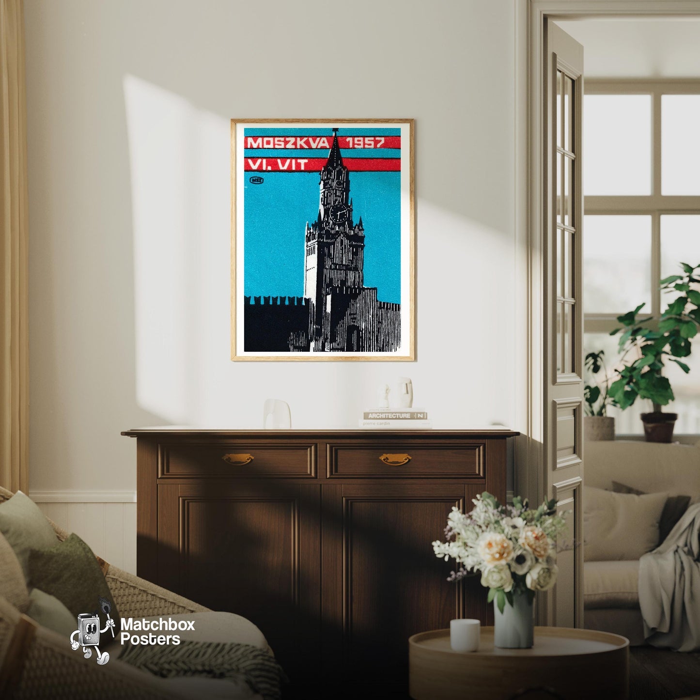 Moscow Church - vintage matchbox label print - living room mockup