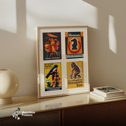 Orange Tiger Lily - vintage matchbox label print - bedroom mockup