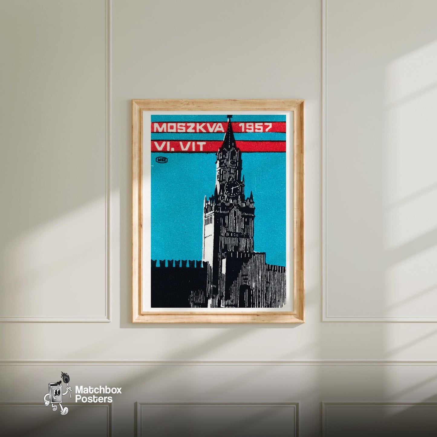 Moscow Church - vintage matchbox label print - bedroom mockup