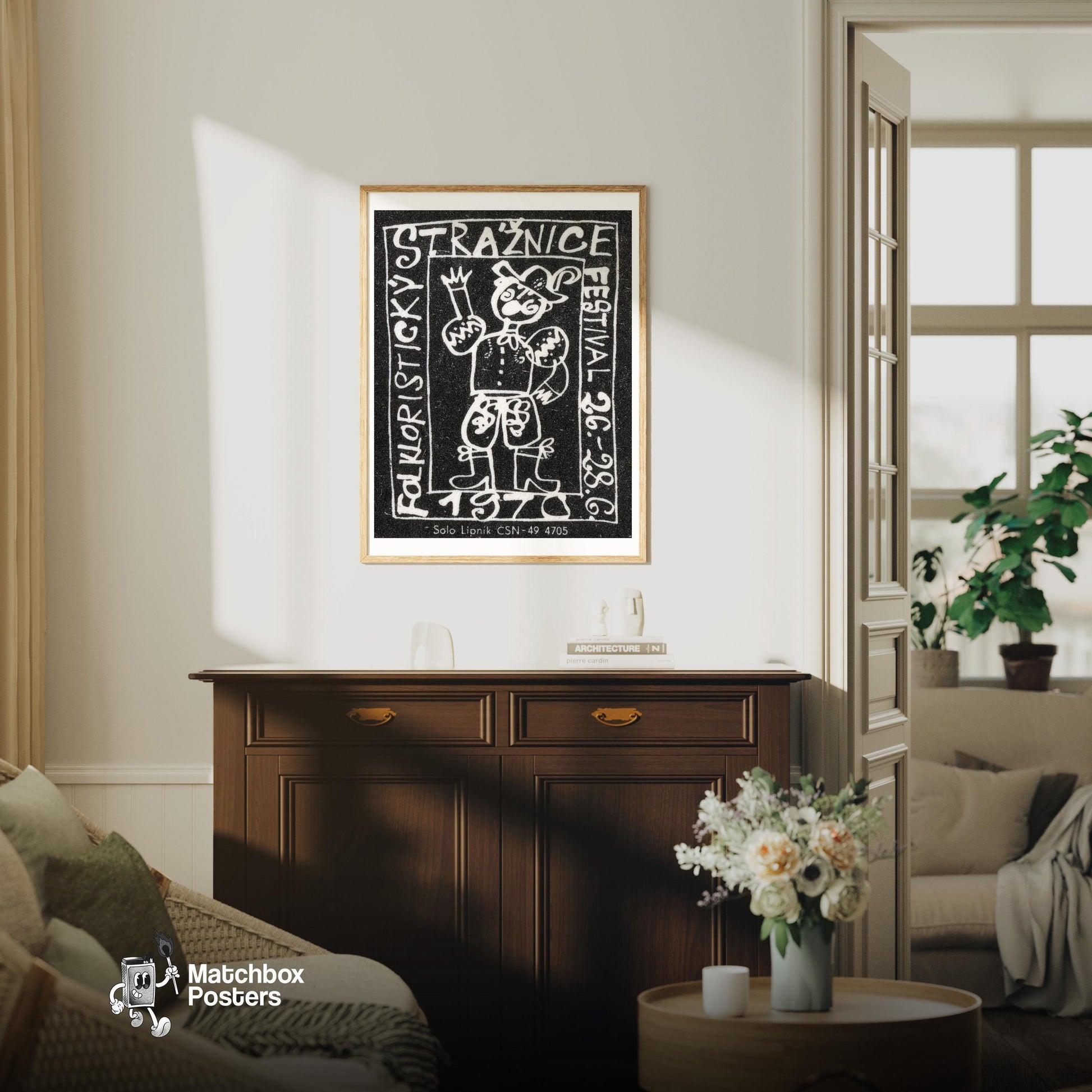 Czech Cultural Festival - vintage matchbox label print - living room mockup