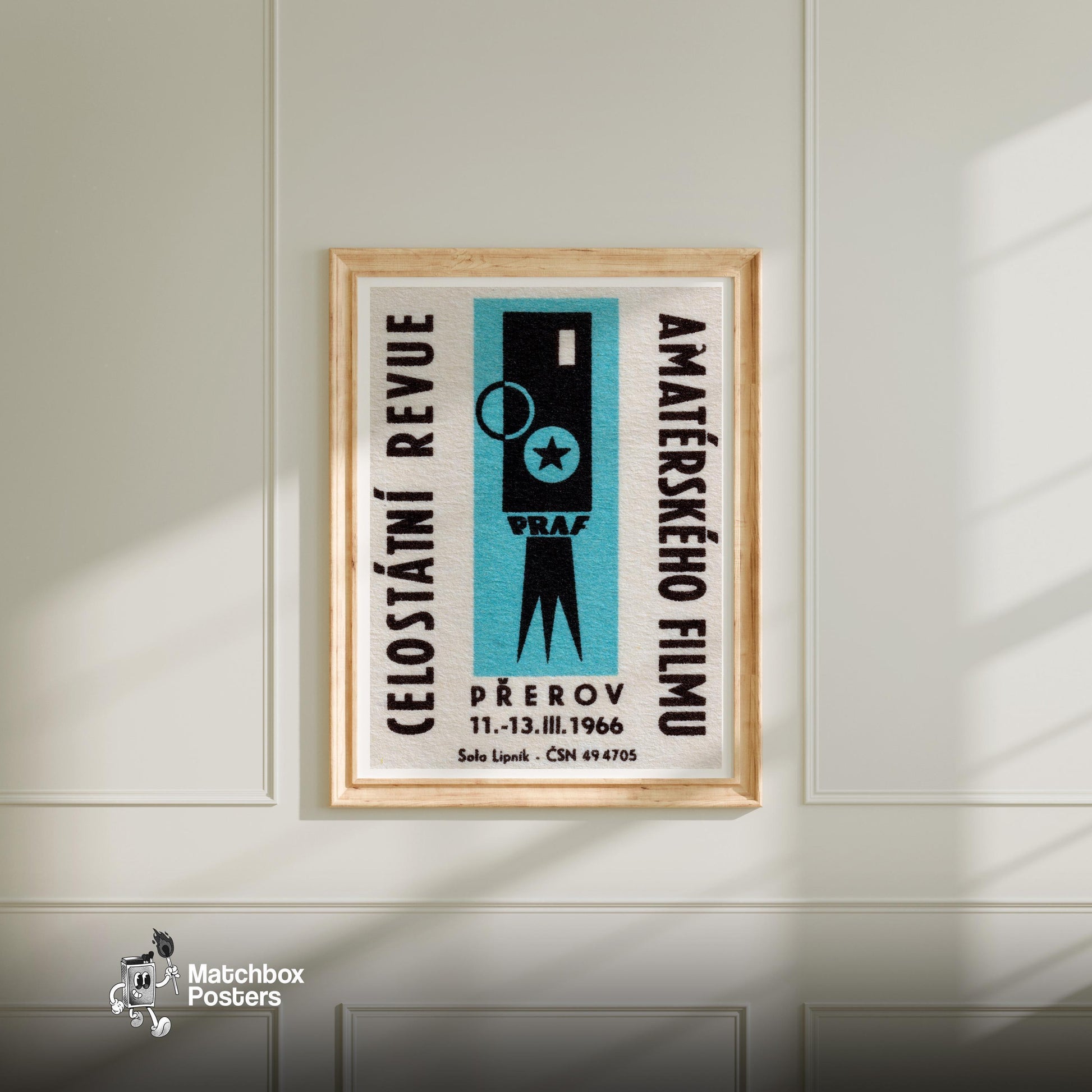 Film Camera - vintage matchbox label print - bedroom mockup