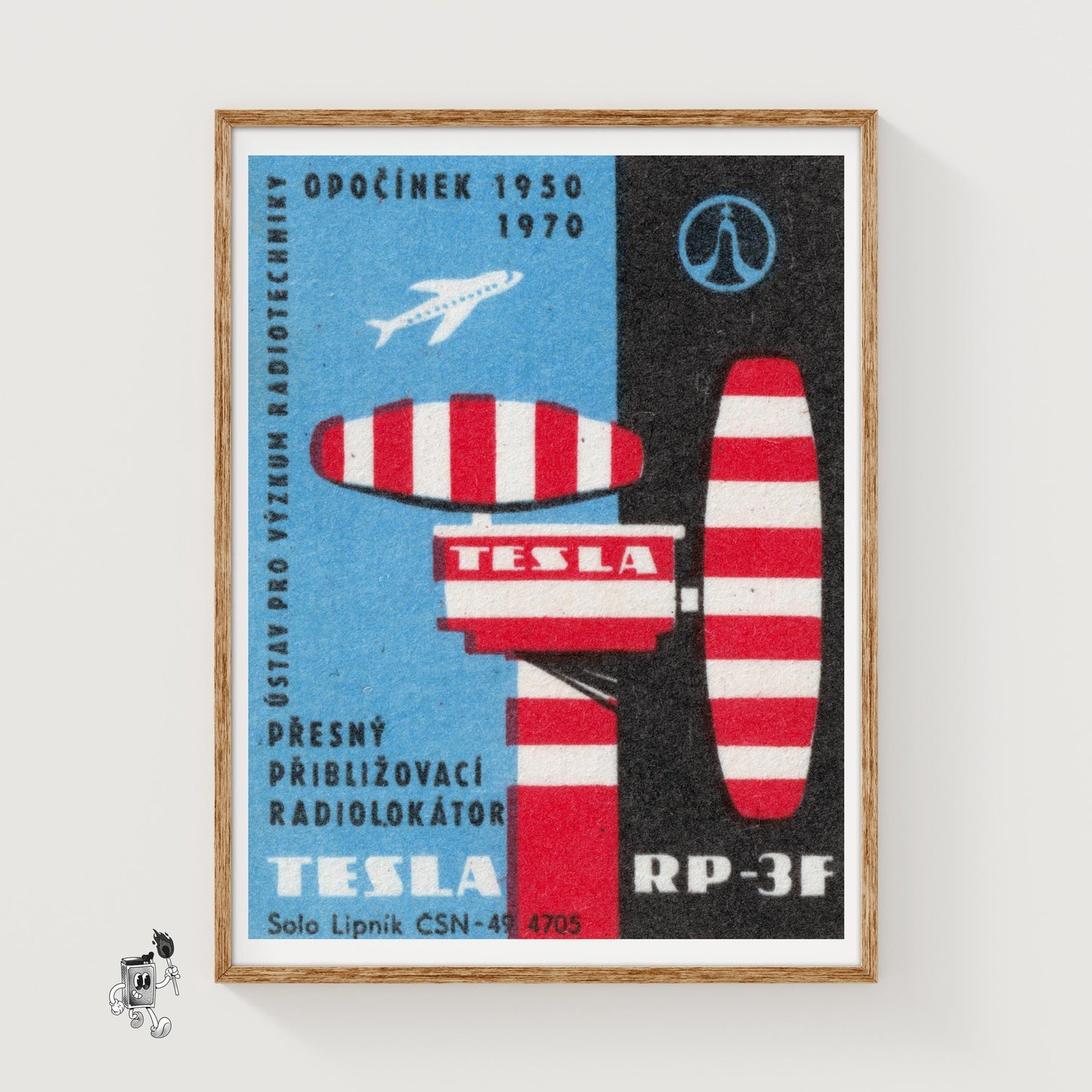 Radar Equipment and Airplane - vintage matchbox label print