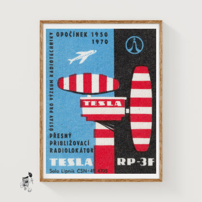 Radar Equipment and Airplane - vintage matchbox label print