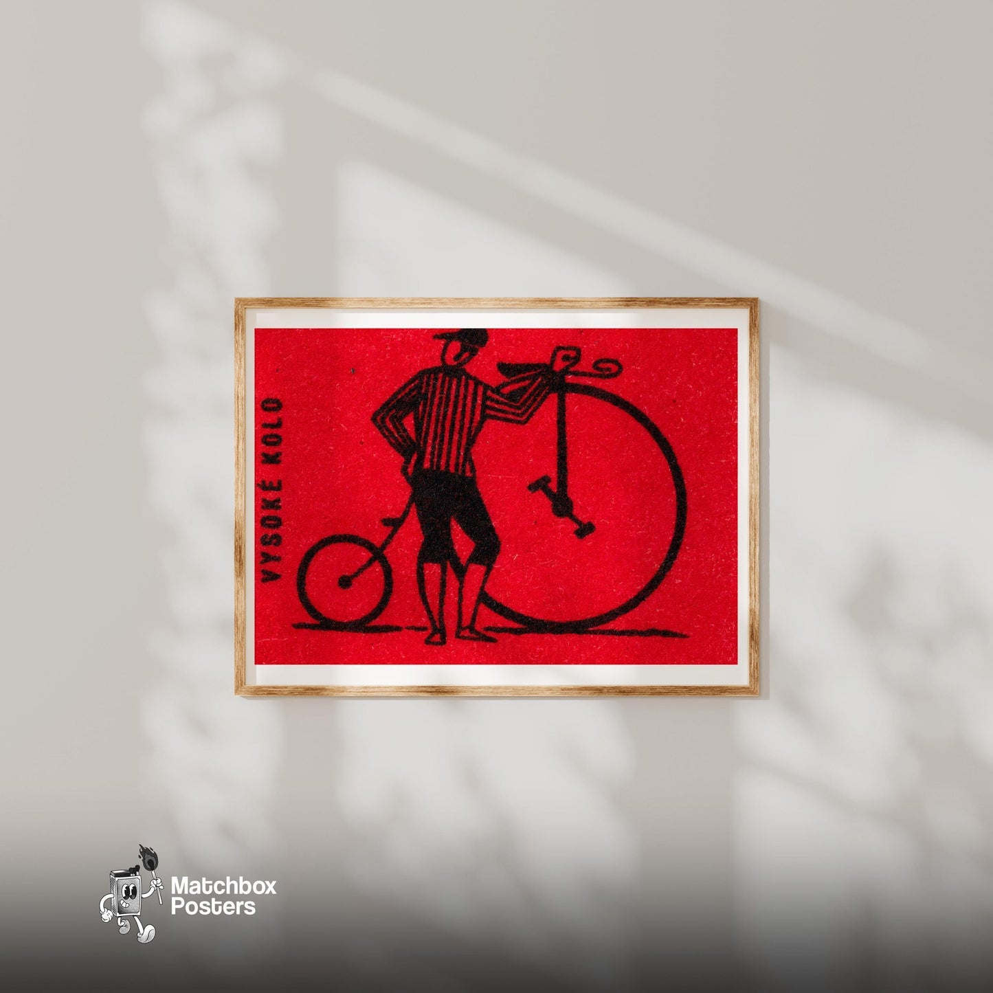 Penny-Farthing Bicycle - vintage matchbox label print - bedroom mockup