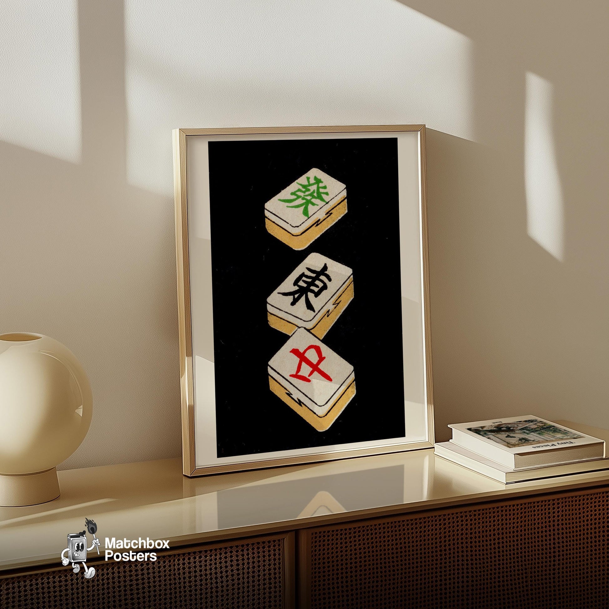 Mahjong Tiles - vintage matchbox label print - size comparison