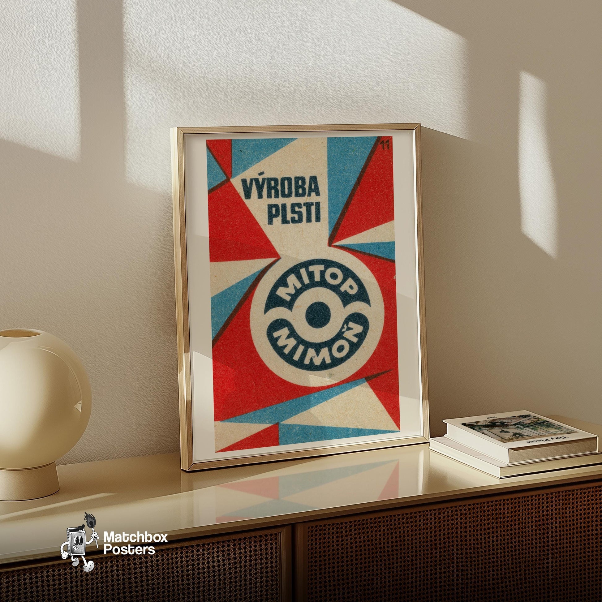 Geometric Design - vintage matchbox label print - size comparison
