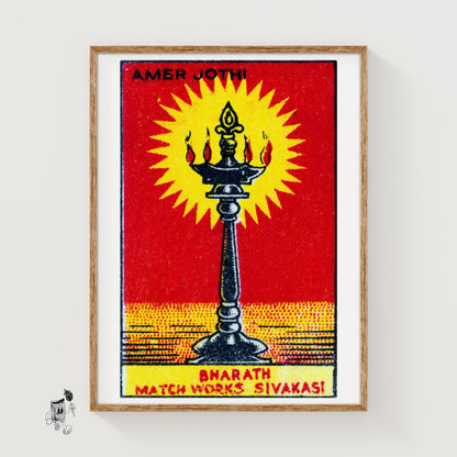 Indian Oil Lamp - vintage matchbox label print