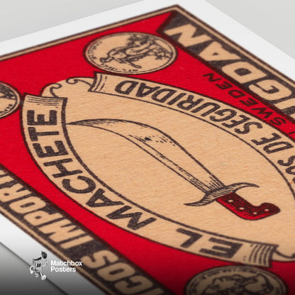 Machete - vintage matchbox label print - close-up detail