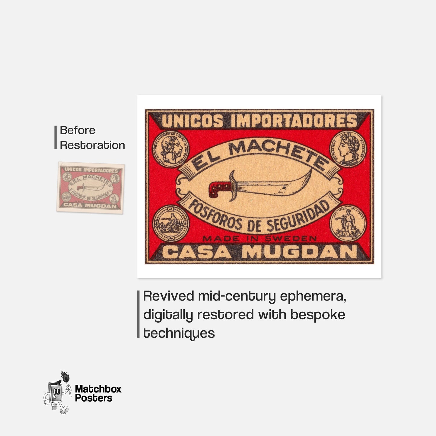 Machete - vintage matchbox label print - framed wall art preview