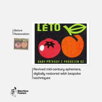 Tomato and Peach - vintage matchbox label print - framed wall art preview