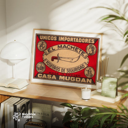 Machete - vintage matchbox label print - office wall