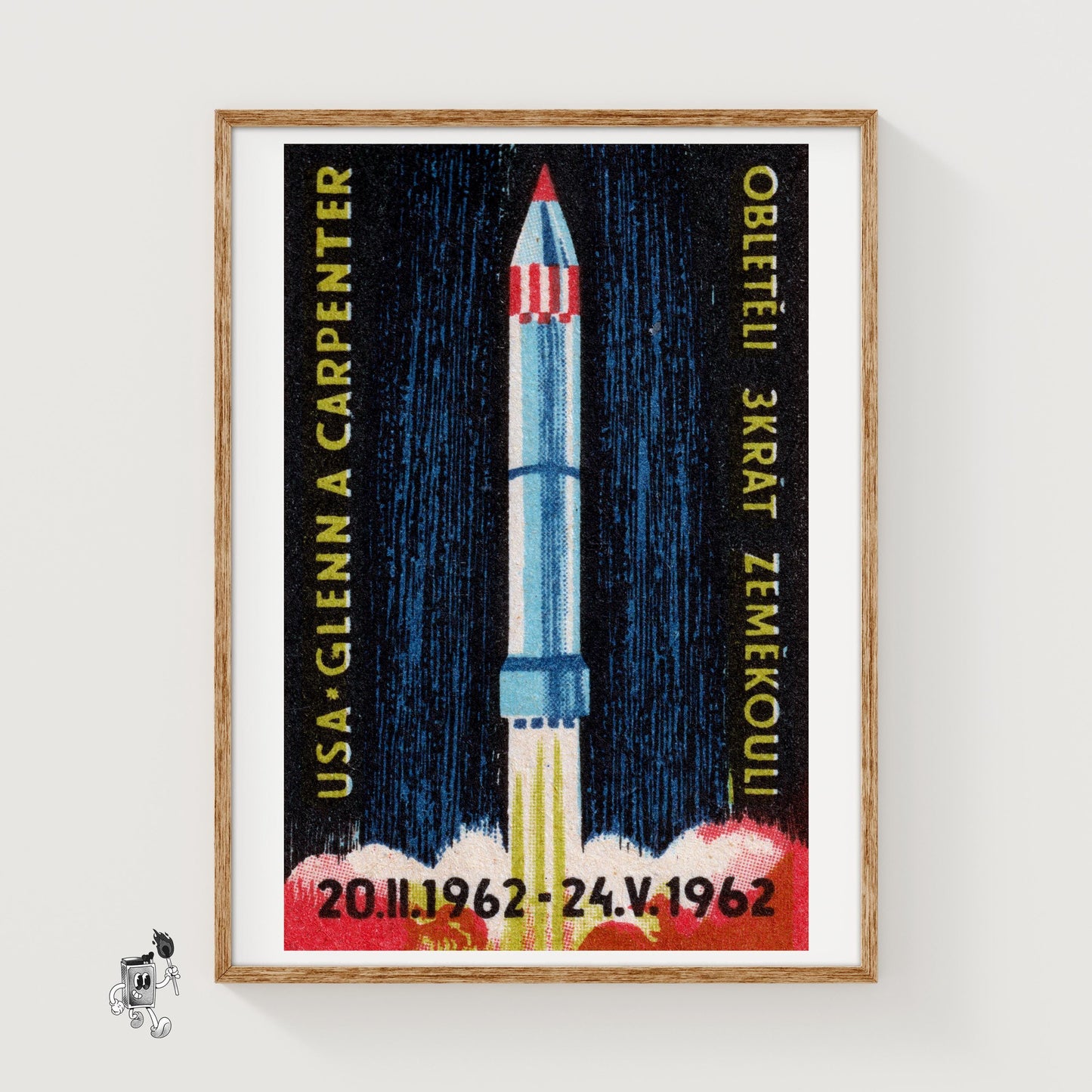 Rocket Launch - vintage matchbox label print
