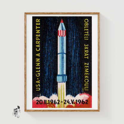 Rocket Launch - vintage matchbox label print