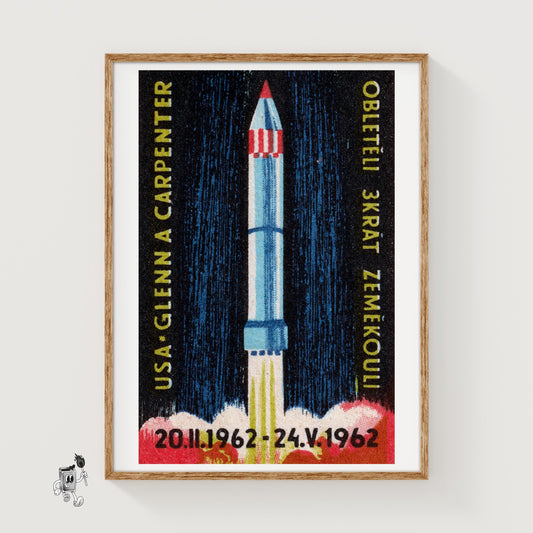 Rocket Launch - vintage matchbox label print