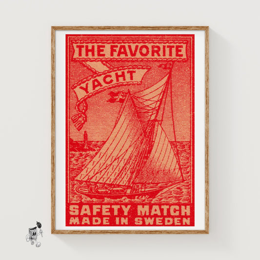 Sailing Yacht - vintage matchbox label print