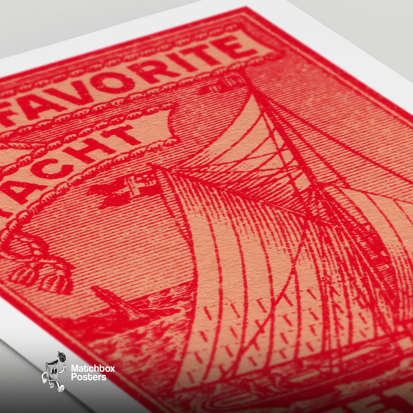 Sailing Yacht - vintage matchbox label print - close-up detail