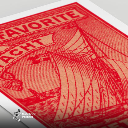 Sailing Yacht - vintage matchbox label print - close-up detail