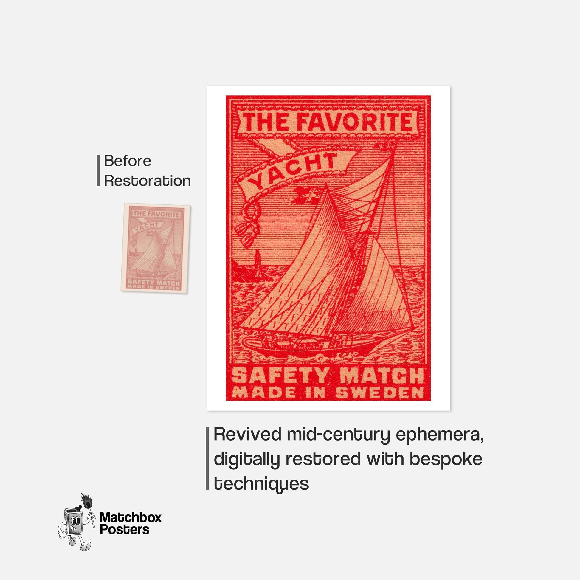 Sailing Yacht - vintage matchbox label print - framed wall art preview