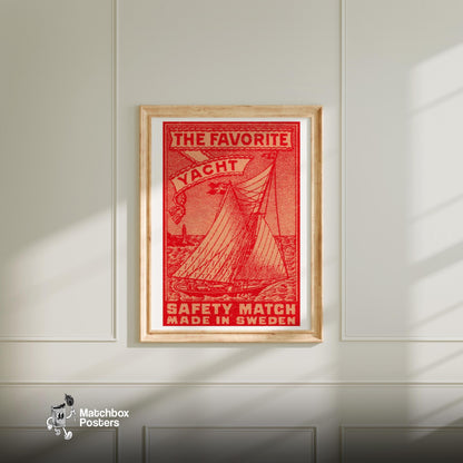 Sailing Yacht - vintage matchbox label print - bedroom mockup