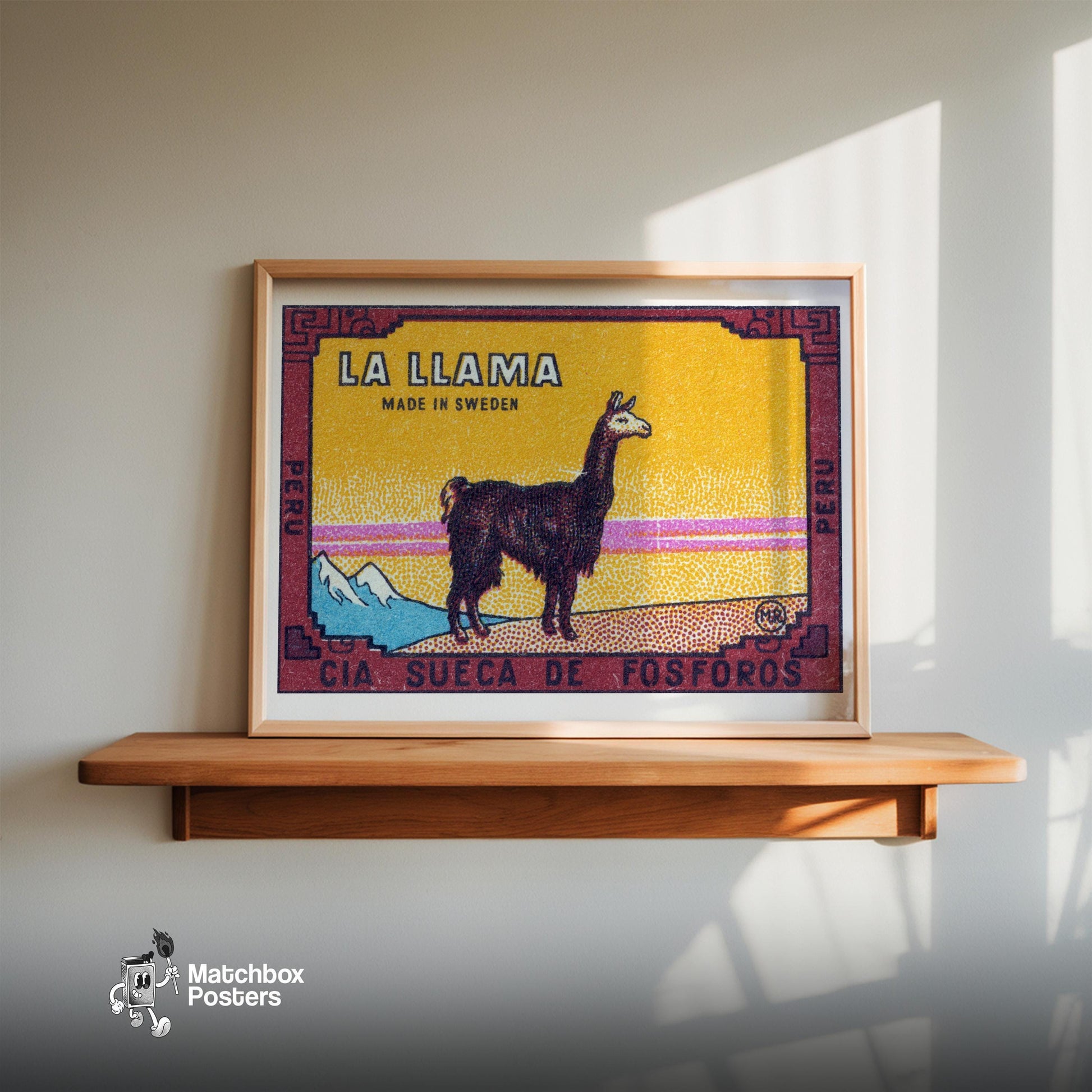 Llama Standing Peru - vintage matchbox label print - size comparison